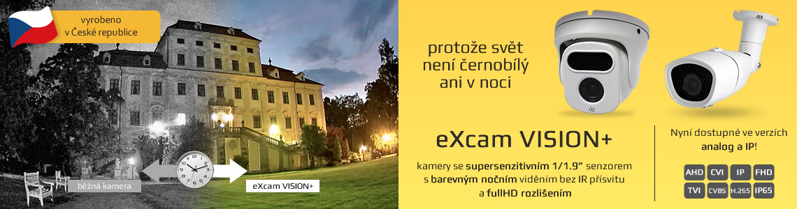 eXcam VISION+ - kamery se supersenzitivním 1/1.9” senzorem s barevným nočním viděním bez IR přísvitu a fullHD rozlišením